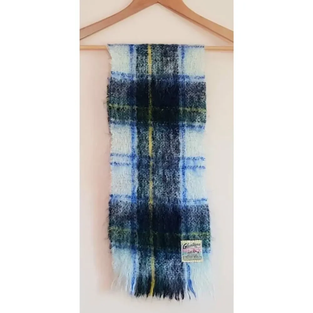 Vintage Glentana Scotland Mohair Wool Shawl Scarf 72x17 Fringe Gordon Tartan